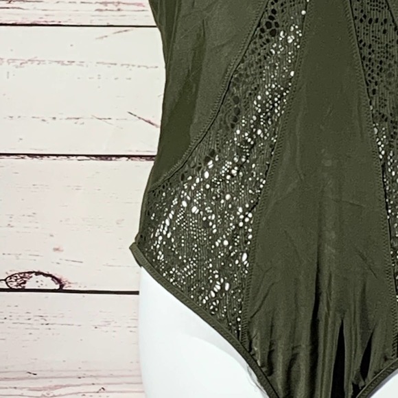 Mossimo Olive Mesh Inset One Piece Swimsuit Large - Picture 4 of 5